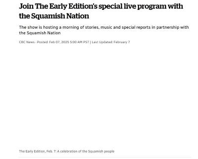 Join The Early Edition's special live program with the Squamish Nation