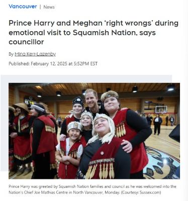 Prince Harry and Meghan 'right wrongs' during emotional visit to Squamish Nation, says councillor