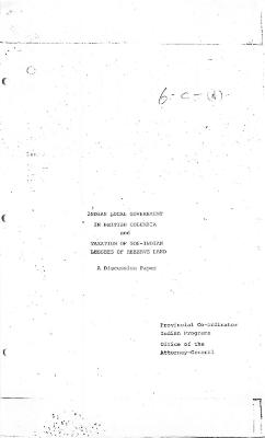 Indian Local Government in British Columbia and Taxation of Non-Indian Lessees of Reserve Land: A Discussion Paper