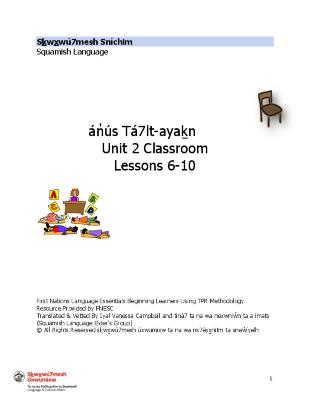 án̓ús Tá7lt-ayaḵn - Unit 2 Classroom Lessons 6-10