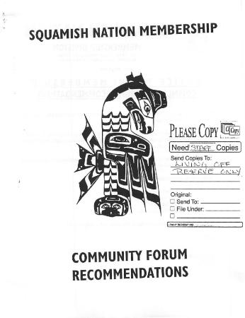 Squamish Nation Membership Community Forum Recommendations