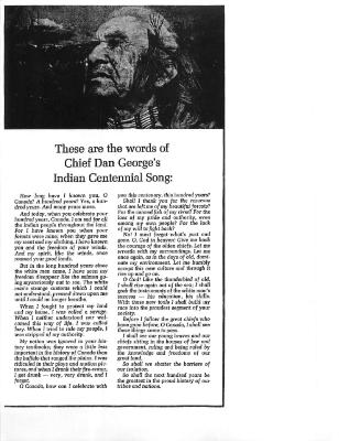 These are the words of Chief Dan George's Indian Centennial Song