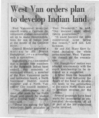 West Van orders plan to develop Indian land
