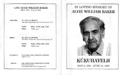 In Loving Memory of Alvie William Baker (Ḵúḵuhayelh)