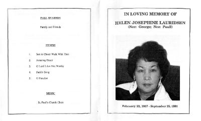 In Loving Memory of Helen Josephine Lauridsen (nee George, nee Paull)