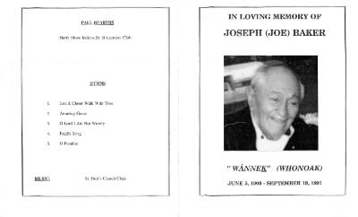 In Loving Memory of Joseph (Joe) Baker "Wánneḵ" (Whonoak)