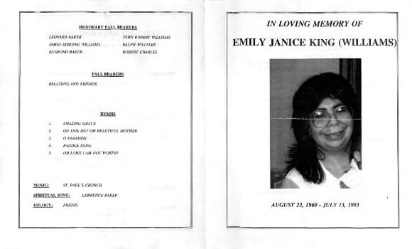 In Loving Memory of Emily Janice King (Williams)