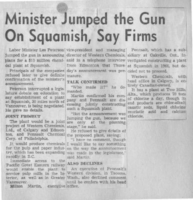Minister Jumped the Gun on Squamish, Says Firms