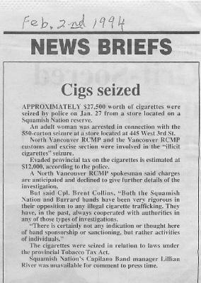 News Briefs: Cigs seized