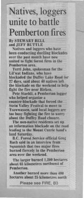 Natives, loggers unite to battle Pemberton fires