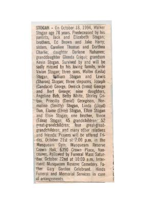 [Obituary for Walker Stogan]