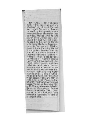 [Notice of passing: Norman Johnny 'Gretzky' Natrall Jr.]