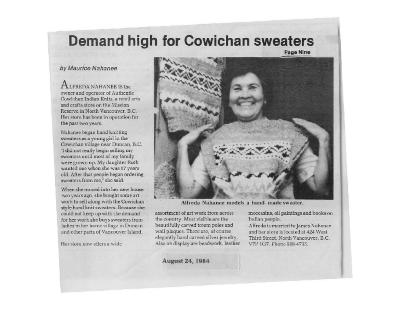Demand high for Cowichan sweaters