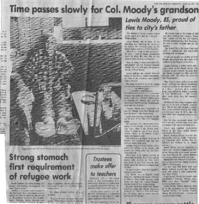 Time passes slowly for Col. Moody's grandson: Lewis Moody, 85, proud of ties to city's father
