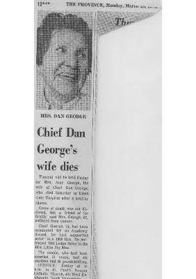 Chief Dan George's wife dies