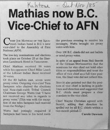 Mathias now B.C. Vice-Chief to AFN