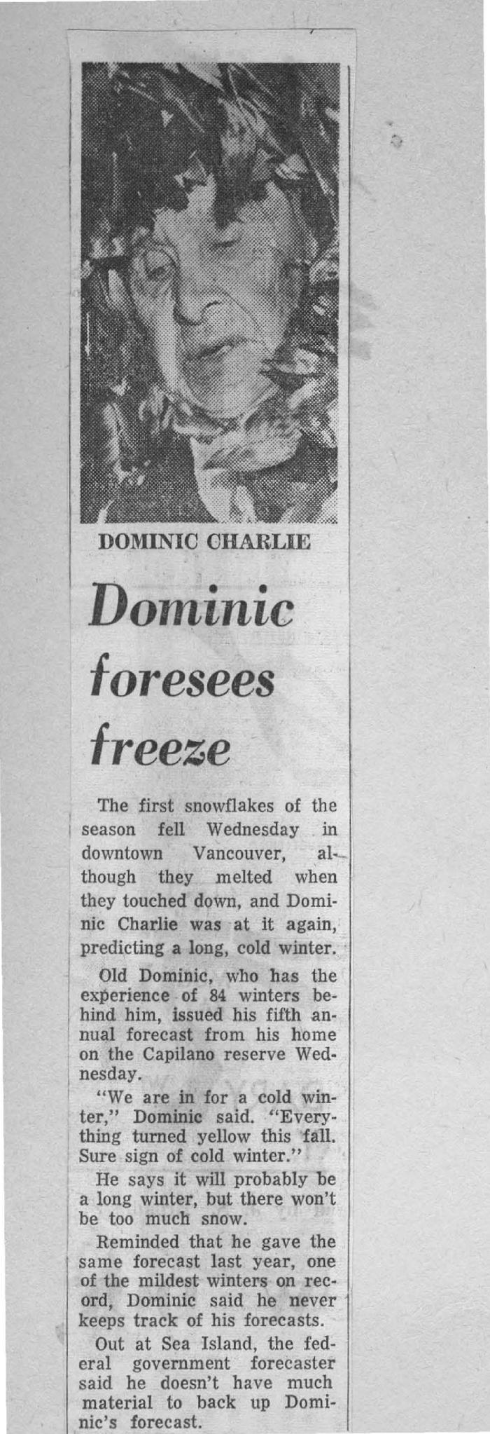 Dominic foresees freeze