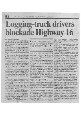 Logging-truck drivers blockade Highway 16
