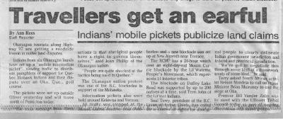 Travellers get an earful: Indians' mobile pickets publicize land claims