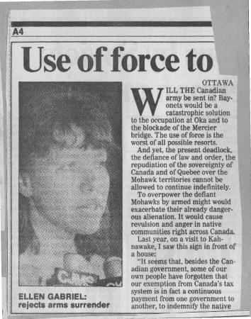 Use of force to overpower Mohawks would be error
