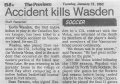 Accident kills Wasden