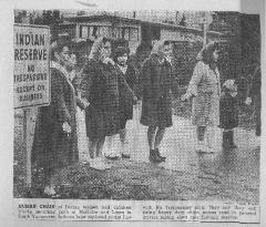 Human Chain of Indian women and children blocks motorists' path at McGuire and Lawa in North Vancouver
