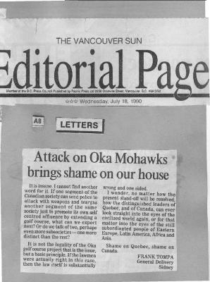 Attack on Oka Mohawks brings shame on our house