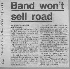 Band won't sell road