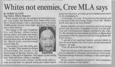 Whites not enemies, Cree MLA says