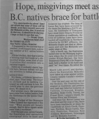 Hope, misgivings meet as B.C. natives brace for battle