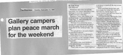 Gallery campers plan peace march for the weekend