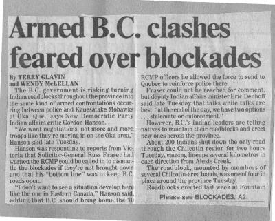 Armed B.C. clashes feared over blockades