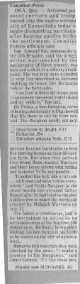 ["Armored personnel carriers and troops moved into the native community of Kanesatake today to begin dismantling the barricades after hearing gunfire within the settltment..."]