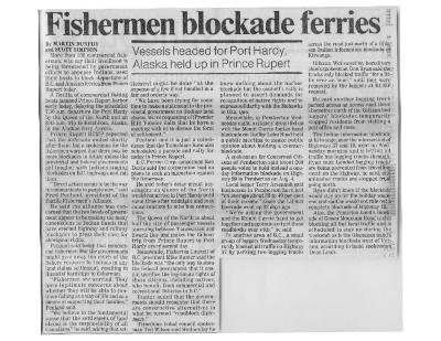 Fishermen blockade ferries: Vessels headed for Port Hardy, Alaska held up in Prince Rupert