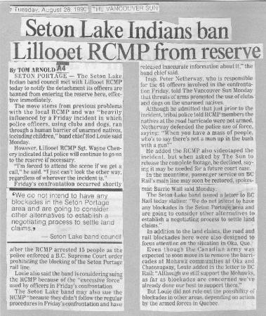 Seton Lake Indians ban Lillooet RCMP from reserve