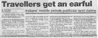 Travellers get an earful: Indians' mobile pickets publicize land claims