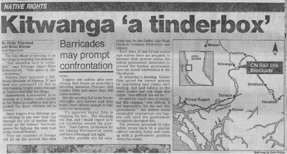 Kitwanga 'a tinderbox': Barricades may prompt confrontation
