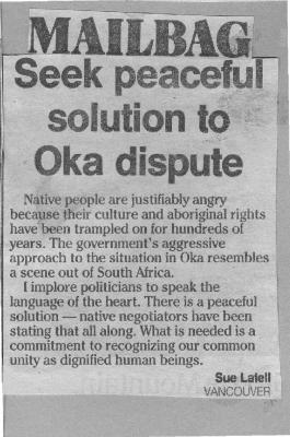 Seek peaceful resolution to Oka dispute