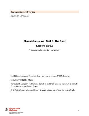 chánat: ta Slálaw̓ - Unit 3: The Body Lessons 10-15