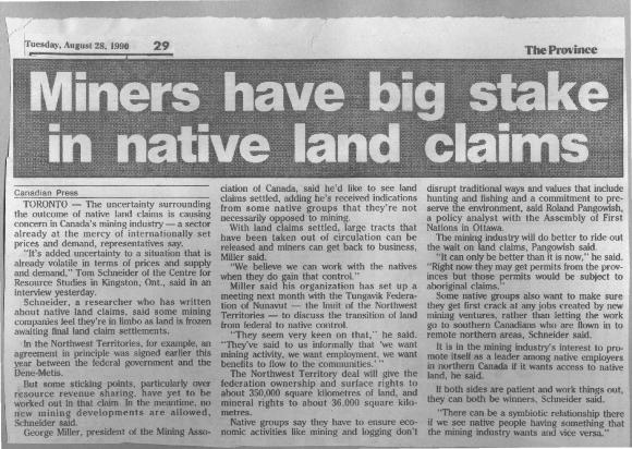 Miners have big stake in native land claims