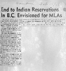 End to Indian Reservations in B.C. Envisioned for MLAs