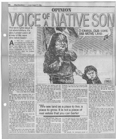Voice of a Native Son: The land rights issue is not about dollars, it's about preservation of a way of life, says one native leader