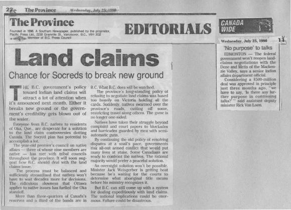 Land claims: Chance for Socreds to break new ground