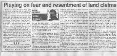 Playing on fear and resentment of land claims