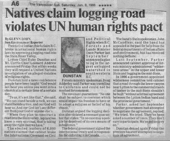 Natives claim logging road violates UN human rights pact