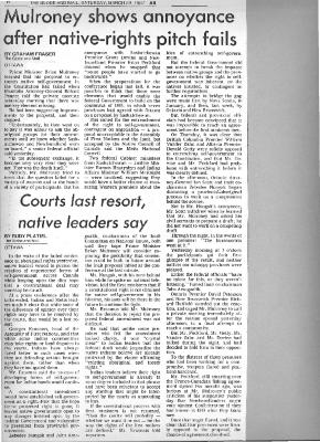 Mulroney shows annoyance after native-rights pitch fails