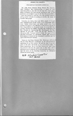 Aboriginal Rights: Proceedings in Standing Committee