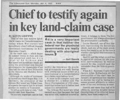 Chief to testify again in key land-claim case