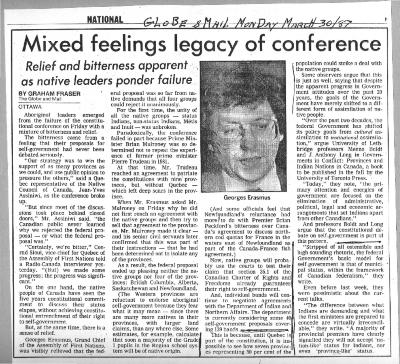 Mixed feelings legacy of conference: Relief and bitterness apparent as native leaders ponder failure