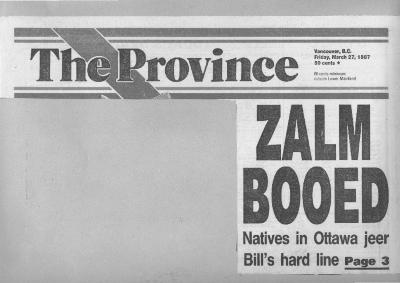 Zalm Booed: Natives in Ottawa jeer Bill's hard line